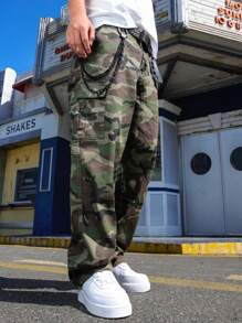 Manfinity EMRG 男式休闲迷彩印花工装牛仔裤 - 軍綠色 - 查看 7
