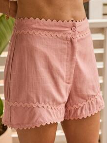 Aralina Summer Vacation Beach Resort Lace Insert Button Short
