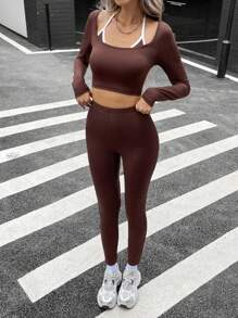 SHEIN Essnce 女士 2 件套休闲运动 T 恤和紧身裤套装