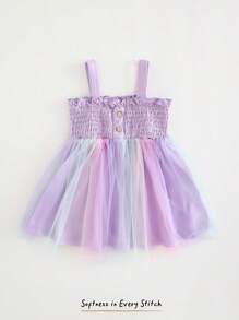 Cozy Pixies Baby Girl Mesh Patchwork Spaghetti Strap Waisted Casual Dress - Multicolor - View 4