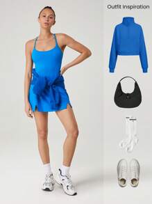 GLOWMODE FeatherFit™-Air Elevate A-Line Gaun Mini Slip dengan Kantong Pendek Tersembunyi, Nyaman untuk Aktivitas Harian Musim Panas, Cepat Kering, dan Menyerap Kelembapan - Blue Power - View 8