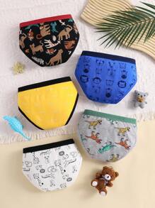 5pcs Boys Comfortable Dinosaur Print Pure Cotton Breathable Briefs - Multicolor - View 2