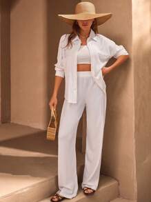 RueChic WOMEN STRUCTURED TWO PIECES OUTFIT WITH BUTTON DETAILED - White - View 1