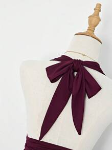 Elamini Women's Halter Neck Slim Fit Short Mini Dress, Graduation Dress, Spring/Summer - Burgundy - View 5