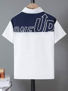 SHEIN Tween Boy Casual Patchwork Cool Stampato Turndown Collare Camicia a Maniche Corte, Estate - Bianco - Visualizzare 2