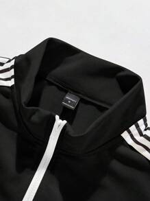 Manfinity EMRG 男士条纹 Polo 衫和抽绳腰裤休闲两件套，男士运动服，男士慢跑套装，运动服，男士运动服，秋季服装