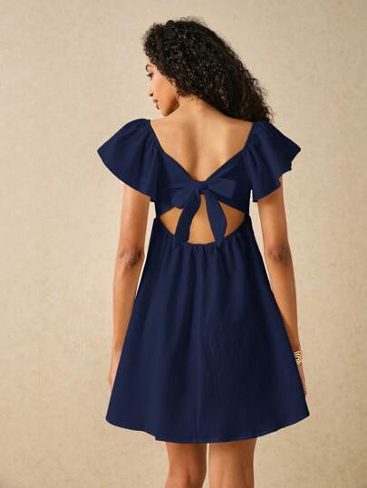 Poéselle Women's Solid Color Girls Short Sleeve Casual Mini Dress, Simple Style