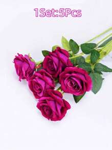 SHEIN 5 Packs/4Pcs/1Bunch Rose Red Rose Artificial Bridal Bouquet Realistic Velvet Faux Flower Flower Arrangement Decoration Fake Rose Artificial Rose For Valentine's Day Gifts Wedding Party Home Decoration, Birthday Gifts Outdoor Indoor Decor, Vase Floral Decor (Purchase Instructions: May Contain Odor, Please Place In Window For Ventilation For 1-2 Days), Valentine Day, Gift