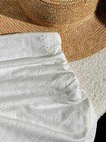 Comfortcana Minifalda a línea A con textura perforada y fruncido en color blanco - Blanco - Ver 4