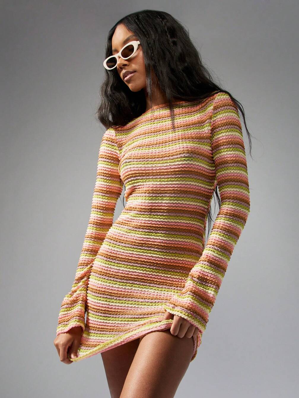 crochet knit long sleeve dress Flared Long Sleeve Open Back Maxi Dress In Red Crochet Knit | EGO US