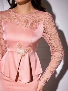 Modelyn 2pcs/Set Women's Romantic Bow Blouse And Fish Tail Skirt Suits, Spring/Summer