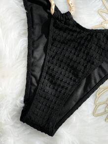 Swim SXY Springbreak 纯色特殊材质吊带金属装饰简约高腰连体泳衣 - 黑色 - 查看 4
