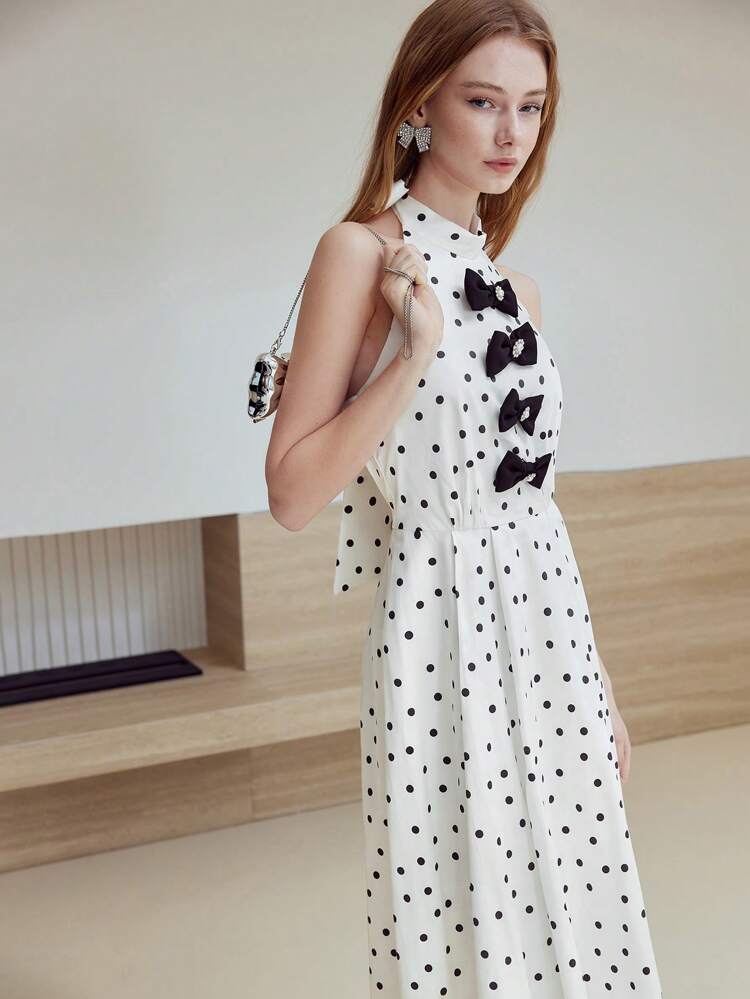 MOTF STUDIO POLKA DOT PRINT BOW DRESS