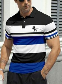 Manfinity Dauomo Camisa polo de manga corta casual y de viaje con rayas de caballero para hombres