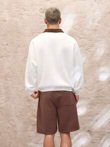 Manfinity VCAY 2pcs Men Woven Casual Long Sleeve Open Front Jacket And Elastic Waist Straight Leg Pants Set