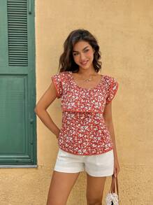 Chiquease Casual Vacation Ditsy Floral Ruffle Trim Blouse - Multicolor - View 6