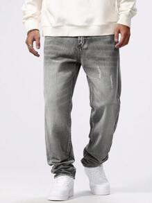 Manfinity Homme Casual Men's Simple Distressed Pocket Denim Jeans - Light Grey - View 6