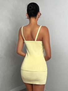 Glamine Sleeveless Tie Knot Bow Tank Top With Bodycon Mini Skirt 2pcs Knitted Women Suit, Spring/Summer Two Pieces Swimsuit Women Summer Women Clothes Summer Outfits For Women Women Summer Outfits - Yellow - View 2