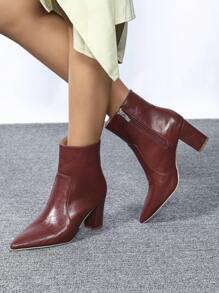 CUCCOO BIZCHIC Giày bốt nữ thời trang mới, đơn giản, đa năng, đi làm, dạo phố, có khóa kéo bên hông, màu đỏ tía, mũi nhọn, gót chunky vừa phải, thích hợp cho mùa xuân, kỳ nghỉ xuân, lễ Phục sinh và Giáng sinh. - Màu Đỏ Sâu - Xem 2