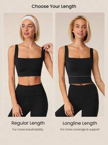 GLOWMODE All-Day Long Second-Skin Ultra Lightweight Seamless A/B/C Cup Full Coverage Underarm Longline Sports Bra Low Impact Yoga Daily Removable Cups Spring Fall Winter - Black - View 8