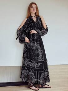 MOTF STUDIO PAISLEY PRINT FLOWY DRESS - Black - View 1
