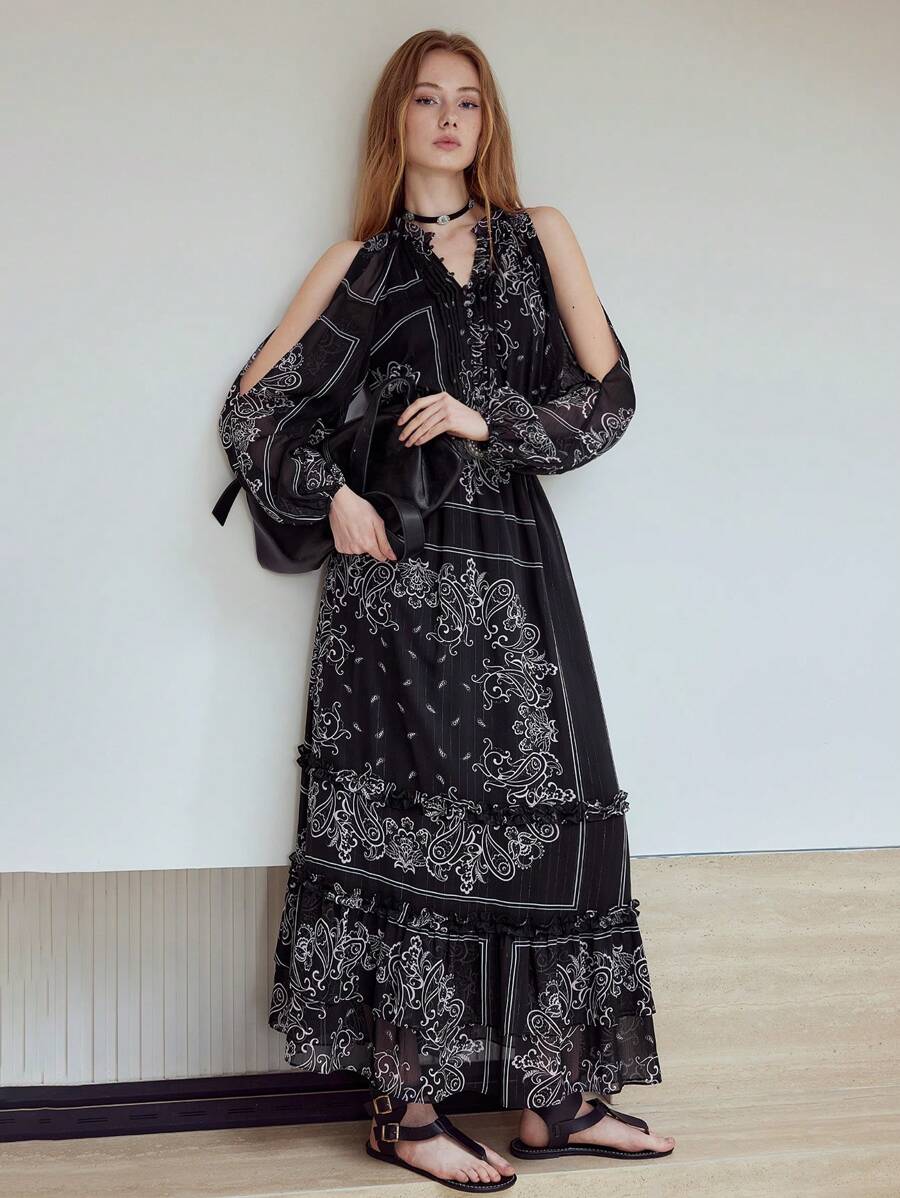 MOTF STUDIO PAISLEY PRINT FLOWY DRESS - Black - View 1