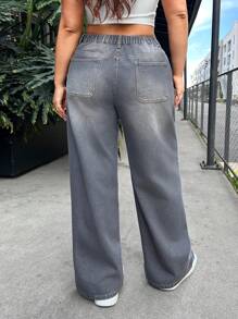 SHEIN EZwear Plus Size Relaxed Fit Straight Leg Jeans, Gray, Saint Patrick / St Patrick Day, Loose Straight Denim Jeans, Long Leg, All Season, Summer / Summers / Summer Clothes, Y2K Fashion Retro Grey Washed Low-Waisted Slanted Pocket Casual Wide Leg Baggy Jeans Loose Streetwear Jeans,Springs For Women / Spring,Summers For Women / Summer / Summer Clothes / Cute Summer Tops,Easter Dress / Easter / Easter Women,Concert Women / Raves / Raves Festival / Country Concert / Nashville / Ibiza,Western Wear Women / Western / Western Clothes For Women,Cowgirls For Women / Rodeos For Women / Cowgirl,Beach For Woman / Beach, Brunch For Women - Grey - View 2