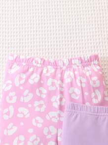SHEIN Vintaside Kids Conjunto de 3 piezas de mallas con diseño de volantes, estampado de flores y estampado de leopardo para bebé niña, casual y versátil