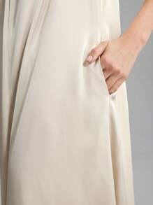 Ontre Women's Minimalist Daily Wear Champagne Sleeveless Wide Leg Jumpsuit, V-Neck Summer Outfit; Women's Minimalist Daily Wear Ivory Sleeveless Wide Leg Jumpsuit, V-Neck Summer Outfit