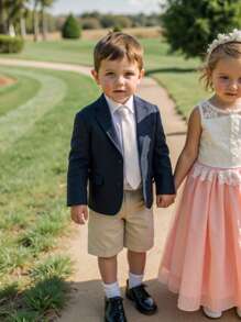 Souflis Souflis Baby Boy Elegant Gentleman Solid Color Suit Jacket And Shorts Set - Multicolor - View 1