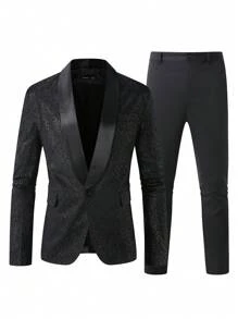 Manfinity AFTRDRK Conjunto de traje de unicolor simple: Chaqueta y pantalones, uso diario de moda casual