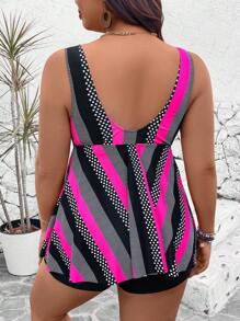 SHEIN Swim Lushore 2pcs Plus Size Women Beach Tankini Set, Random Print, Sleeveless, Slimming, High Waisted Bottoms, Casual & Stylish, Summer