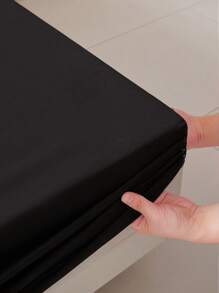 1pc Solid Color Waterproof Fitted Sheet, Microfiber Blanket For Bedroom - Black - View 7
