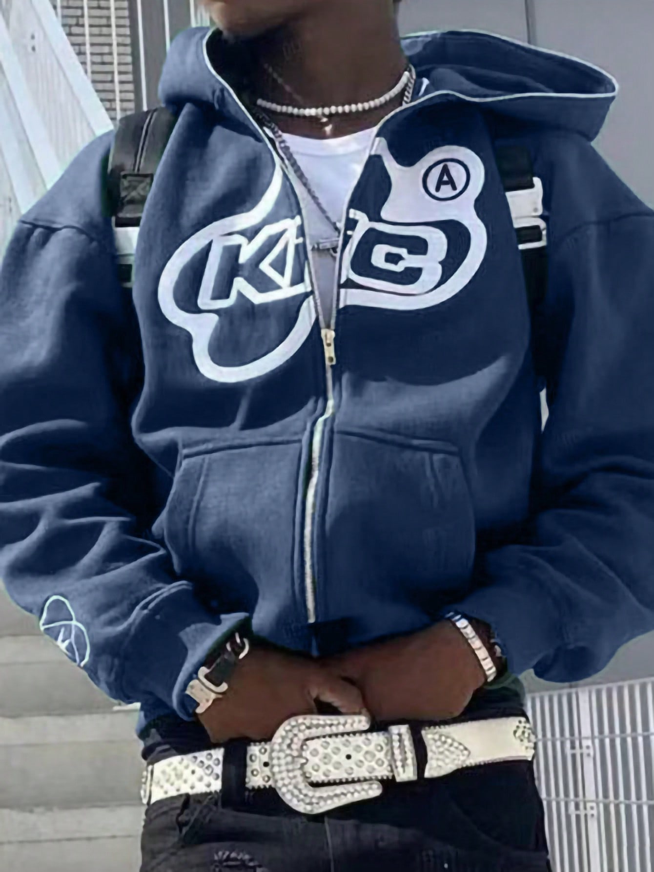 Manfinity Dauomo Men's Y2K Baseball Jacket Hoodie, Street Fashion Letter Print Short Sporty Hoodie