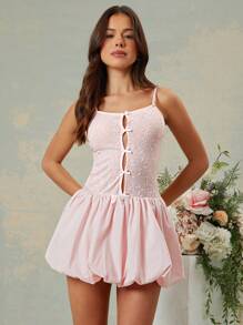 L'Amorae Vestido de primavera elegante con estampado floral jacquard, semitransparente y de silueta abultada - Rosa - Ver 3