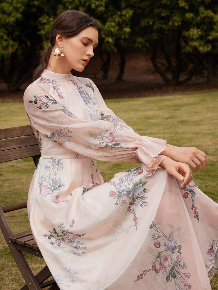Women's Vintage Ditsy Floral Elegant Dress, French Style Goddess Dress For Wedding Guest, Spring/Holiday/Festival