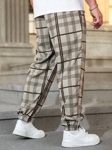 Manfinity Homme 大码男士格子印花宽松休闲哈伦裤 - 彩色 - 查看 2