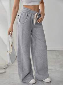 RueChic Women Grey Drawstring Detailed Sweatpants - Grey - View 4