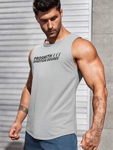 GymBeat Camiseta de tirantes anchos con gráfico de letras, casual y versátil para deportes para hombre - Gris - Ver 4