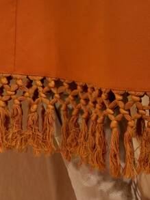 COSMINA Elegant Damen Urlaubs-Orange Gerafftes Midi-Kleid mit Quasten ohne Ärmel, Frühling/Sommer