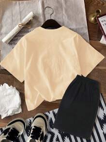 SHEIN 2pcs Boys Casual Simple Short Sleeve Shorts Set, Suitable For Summer