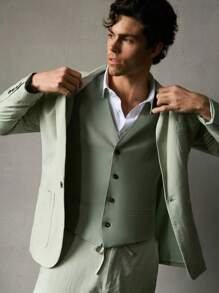 Manfinity VCAY 2pcs Men Slim Fit Notched Collar Fashion Casual Suit Set, Suitable For Daily Office - Green - View 14