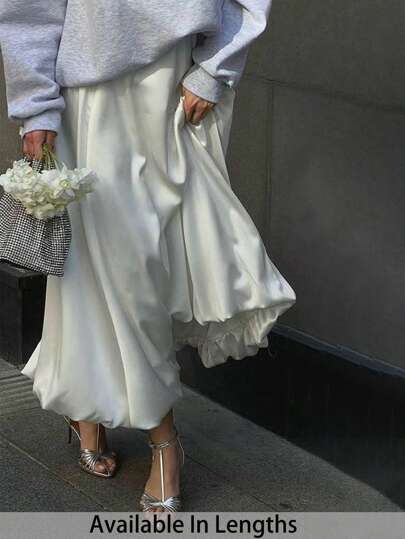 SHEIN PETITE CURVE Plus Size Solid Color Elegant Casual Skirt, Suitable For Leisure & Holiday