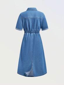 Sukienka dżinsowa dla dziewcząt z denimu, wygodna, miękka, swobodna, wakacyjna, luźna, minimalistyczna, modna, letnia - Średni jeans - Zobacz 2