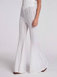 SHEIN BAE Women's White Lace Flare Pants/Trousers, Sexy Sheer Boho Style For Beach Vacation, Party, Music Festival, Summer - White - View 7