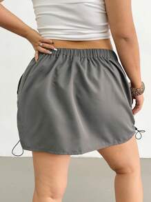 Flirla Plus Size Women Drawstring Waist Short Casual Cargo Skirt