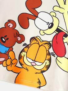 GARFIELD X SHEIN Maglietta a maniche corte casual per bebè maschio con simpatico motivo a cartone animato di cucciolo e orsacchiotto