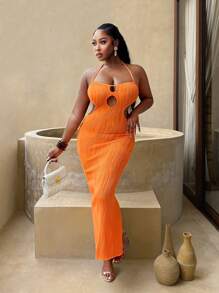 BamGleam Women's Solid Color Sexy Backless Halter Long Dress For Vacation