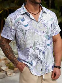 ResortEase Plus Size Men's Casual Tropical Print Short Sleeve Shirt, Vacation Style