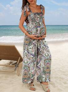 SHEIN Maternity Boho Paisley Print Loose Jumpsuit - Multicolor - View 7